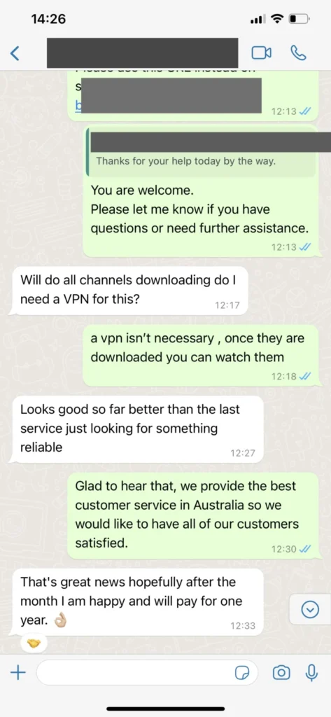 WhatsApp IPTV support conversation 3 for IPTV viewing